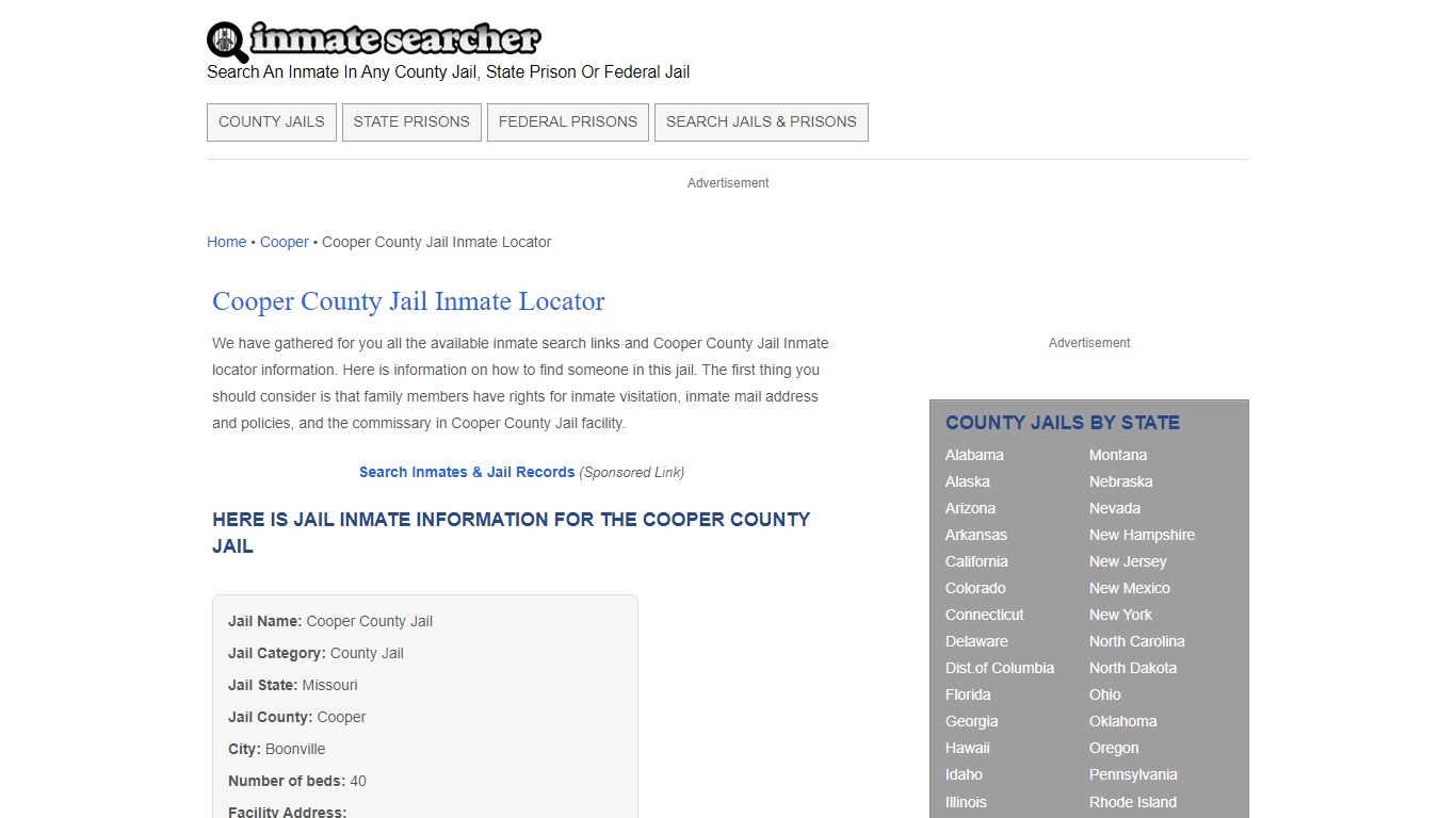 Cooper County Jail Inmate Locator - Inmate Searcher